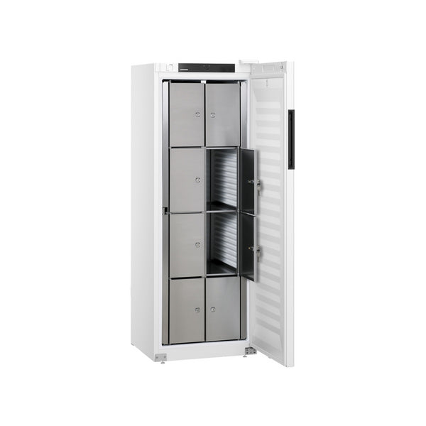 Armoire réfrigérée à 8 casiers avec serrure positive ventilée en époxy blanc 1 porte - 327 litres