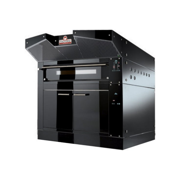 Four à pizza 1 niveau digitales Gamme BULL - 12 pizzas - Hotte motorisée + Cellule de levage - Finition rouge ou noir - 1632x1445x1680mm