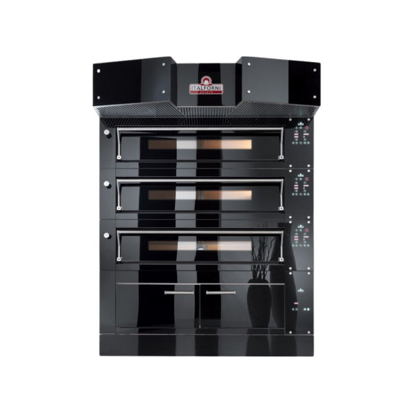 Four à pizza 3 niveaux digitales Gamme BULL - 3 x 12 pizzas - Hotte motorisée + Cellule de levage - Finition rouge ou noir - 1632x1445x2180mm