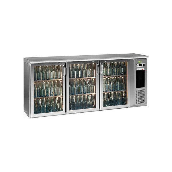Arrière-bar 3 portes vitrées inox