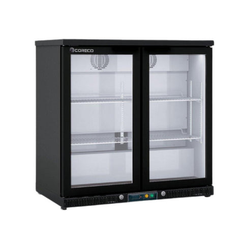Arrière bar noir 2 portes vitrées battantes +2/+8°C - 925x520x850mm