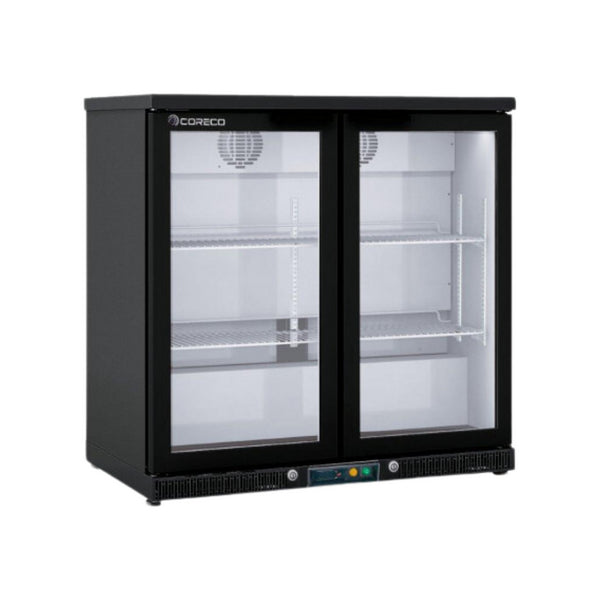 Arrière bar noir 2 portes vitrées battantes +2/+8°C - 925x520x850mm