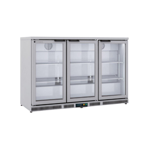 Arrière bar en inox 3 portes vitrées battantes +2/+8°C - 1375x520x850mm