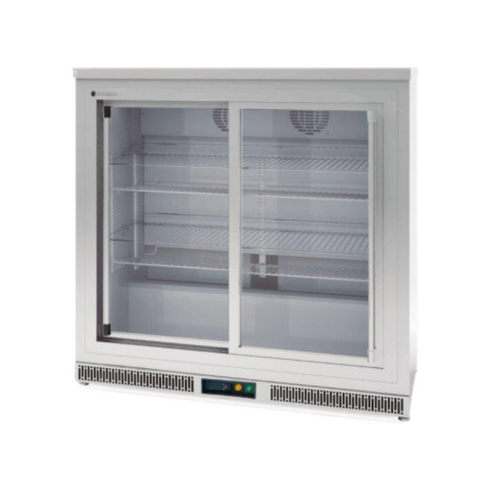 Arrière bar en inox 2 portes vitrées coulissantes +2/+8°C - 925x520x850mm
