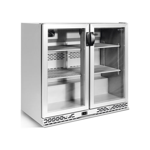 Arrière bar inox réfrigérée positive 2 portes vitrées 900x510x920mm