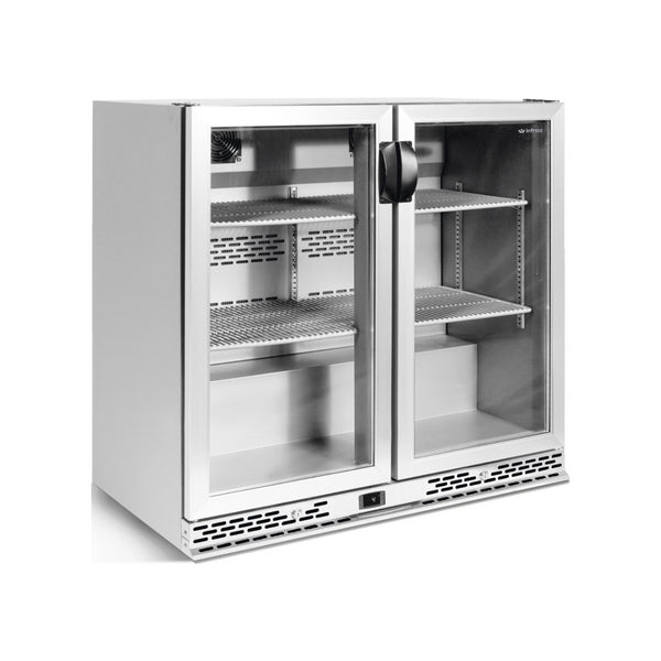 Arrière bar inox réfrigérée positive 2 portes vitrées 900x510x920mm