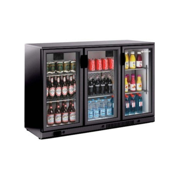 Arrière bar noir réfrigérée positive 3 portes vitrées 1350x510x920mm