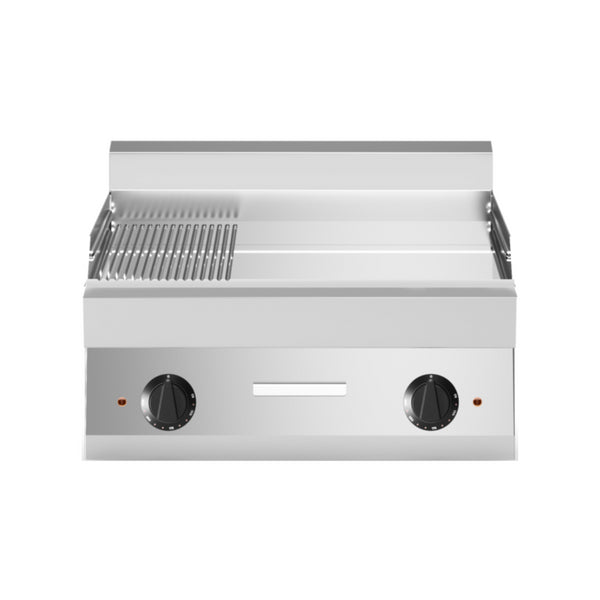 Plancha plaques à snacker lisse et nervurée chromée électrique à poser 700x650x300mm 9kW