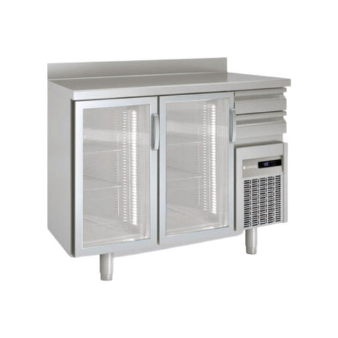Arrière bar en inox 2 portes vitrées battantes +2/+8°C gamme TOP - 1495x600x850mm
