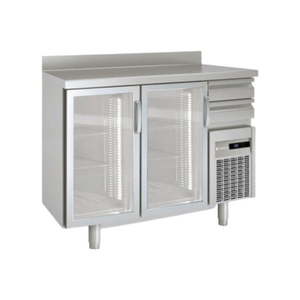 Arrière bar en inox 2 portes vitrées battantes +2/+8°C gamme TOP - 1495x600x850mm