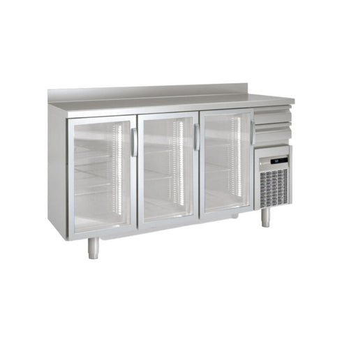 Arrière bar en inox 3 portes vitrées battantes +2/+8°C gamme TOP - 2020x600x850mm