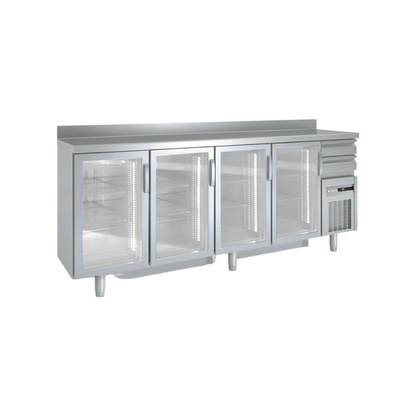 Arrière bar en inox 4 portes vitrées battantes +2/+8°C gamme TOP - 2545x600x850mm