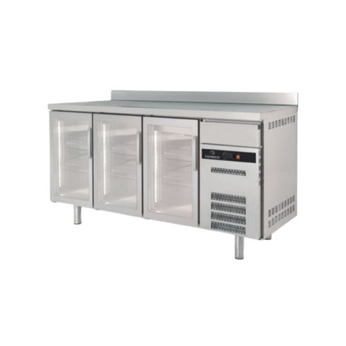 Arrière bar en inox 3 portes vitrées battantes +2/+8°C gamme Classic - 2020x600x850mm