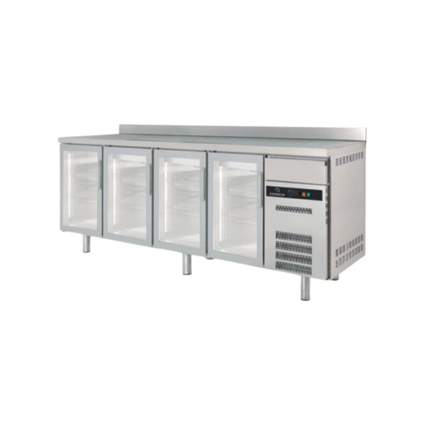 Arrière bar en inox 4 portes vitrées battantes +2/+8°C gamme Classic - 2545x600x850mm