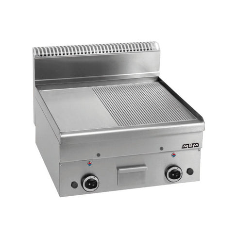 Plancha 1/2 lisse 1/2 rainurée chromée à gaz à poser - 600x600x270mm - 10