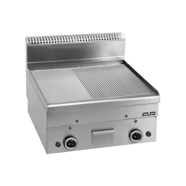 Plancha 1/2 lisse 1/2 rainurée chromée à gaz à poser - 600x600x270mm - 10