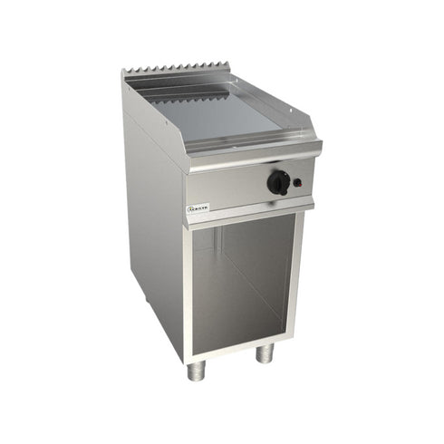 Plancha plaques à snacker lisse chromée électrique sur meuble ouvert 400x700x850mm