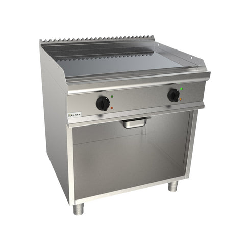 Plancha plaques à snacker lisse chromée électrique sur meuble ouvert 800x700x850mm