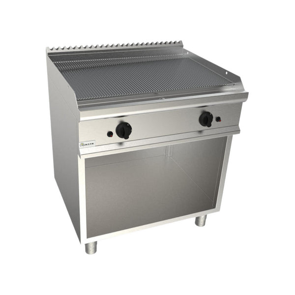 Plancha plaques à snacker rainurée chromée électrique sur meuble ouvert 800x700x850mm