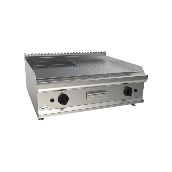 Plancha plaques à snacker lisse et rainurée chromée électrique à poser 800x700x270mm