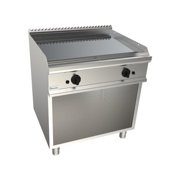 Plancha plaques à snacker lisse chromée à gaz sur meuble ouvert 800x700x850mm