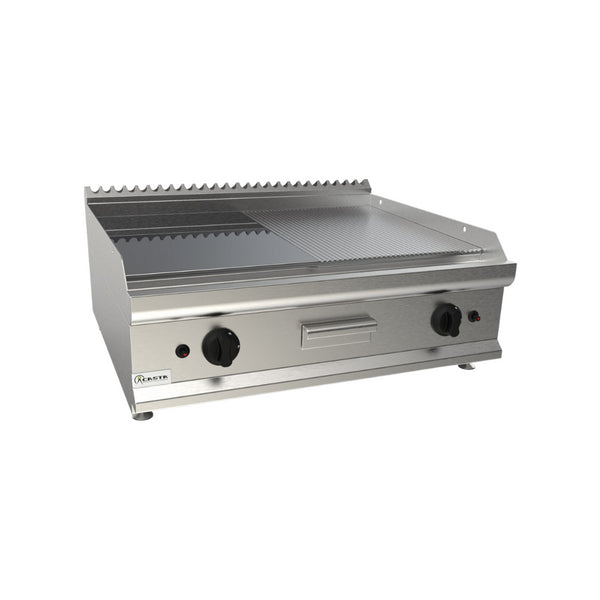 Plancha plaques à snacker lisse et rainurée chromée à gaz à poser 800x700x270mm
