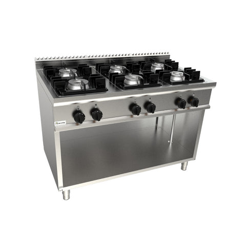 Cuisinière gaz sur meuble ouvert 6 feux 1200x700x850mm 45kW