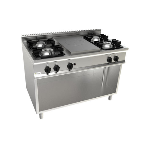 Cuisinière 4 feux + plaque coup de feu à gaz sur meuble ouvert 1200x700x270mm