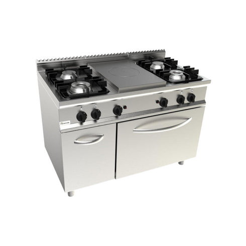 Cuisinière 4 feux + plaque coup de feu à gaz sur four gaz 1200x700x850mm