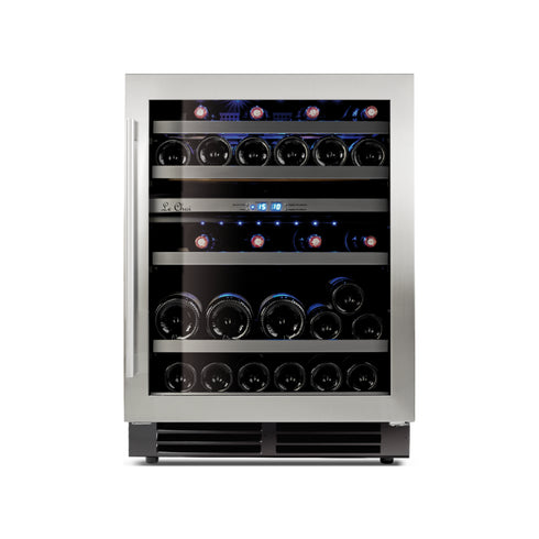 Cave à vin inox 2 zones - 44 bouteilles - +5/+10°C et +10/+18°C