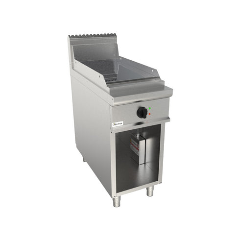 Plancha plaques à snacker lisse chromée électrique sur meuble ouvert 400x900x850mm