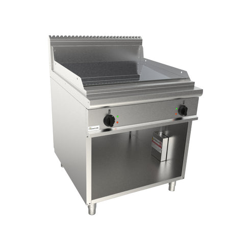 Plancha plaques à snacker lisse chromée électrique sur meuble ouvert 800x900x850mm