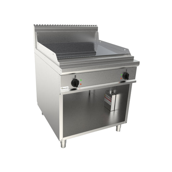 Plancha plaques à snacker lisse chromée électrique sur meuble ouvert 800x900x850mm