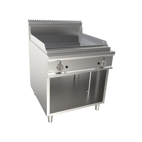 Plancha plaques à snacker lisse chromée à gaz sur meuble ouvert 800x900x850mm
