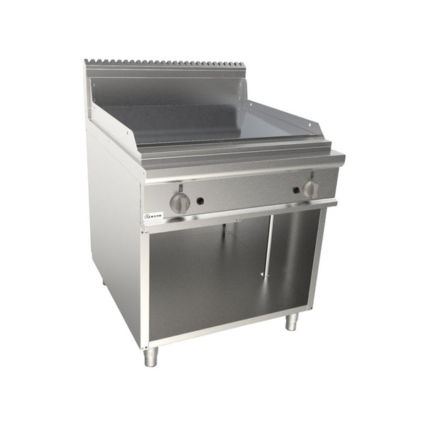 Plancha plaques à snacker lisse chromée à gaz sur meuble ouvert 800x900x850mm