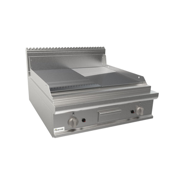 Plancha plaques à snacker lisse et rainurée chromée à gaz à poser 800x900x270mm