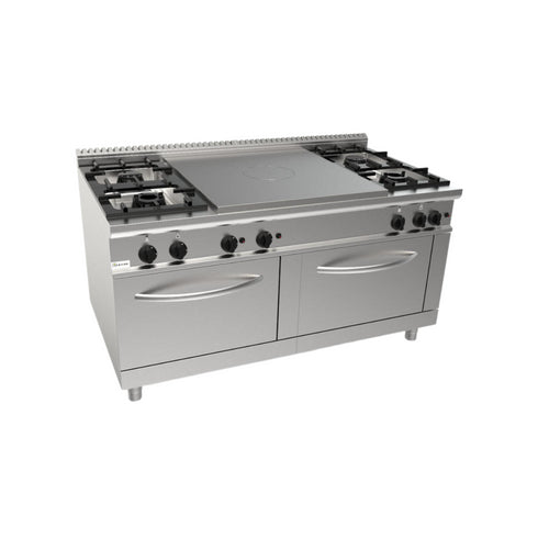 Cuisinière 4 feux + plaque coup de feu à gaz sur 2 fours gaz 1600x900x850mm