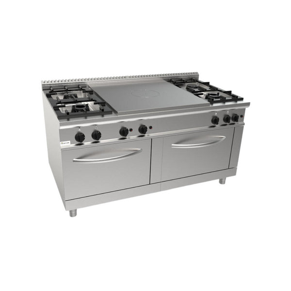 Cuisinière 4 feux + plaque coup de feu à gaz sur 2 fours gaz 1600x900x850mm