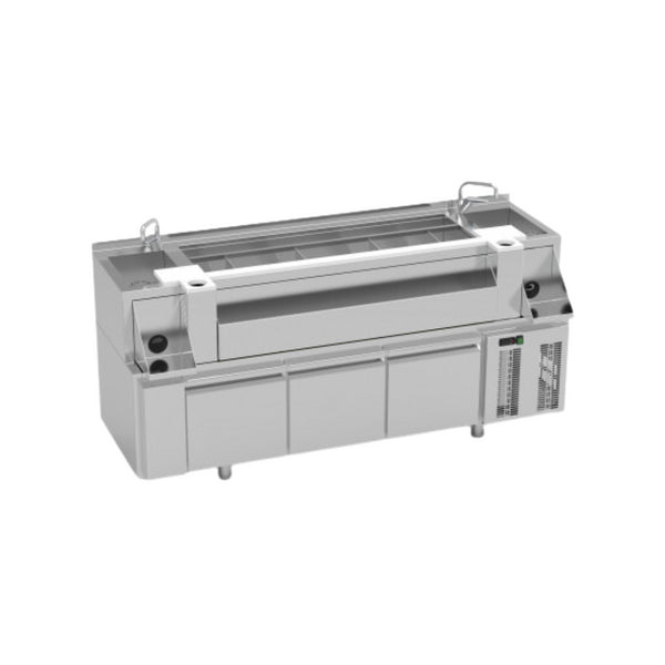 Meuble cocktail 3 tiroirs réfrigérée avec double évier - 2000x745x900mm