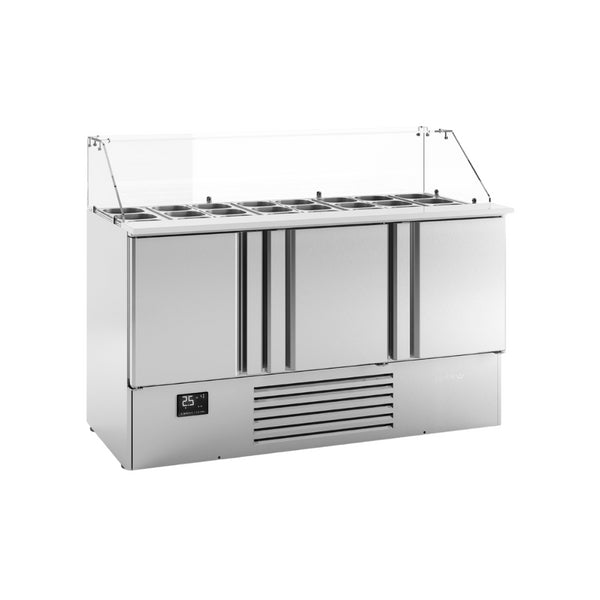 Saladette ouverte réfrigérée positive0/+6°C vitrée 3 portes 1460x700x885mm