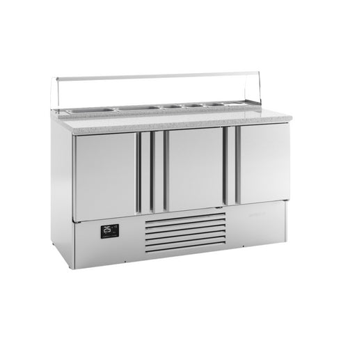 Table à pizza réfrigérée positive 0/+6°C en granit 3 portes 1460x700x867mm