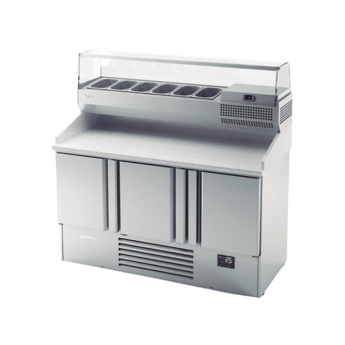 Table à pizza réfrigérée positive en granit 3 portes + kit 1490x700x885/1417mm