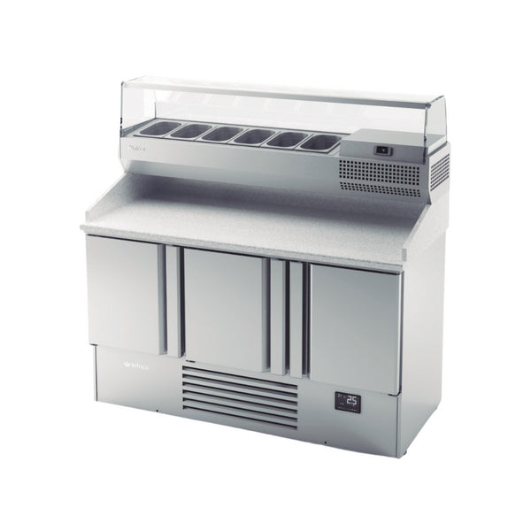 Table à pizza réfrigérée positive en granit 3 portes + kit 1490x700x885/1417mm