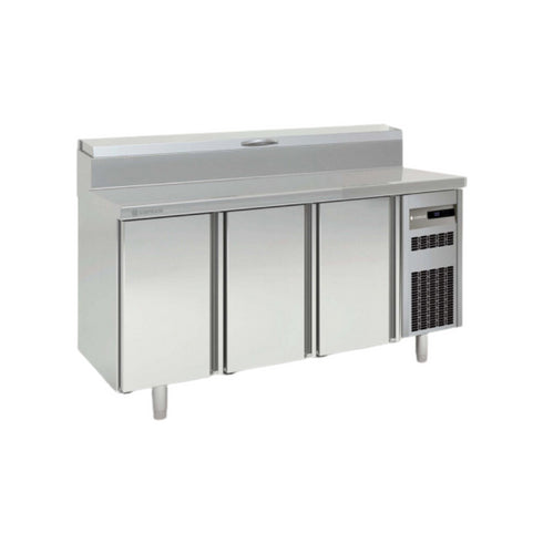 Meuble de préparation saladette bac GN 1/6 réfrigérée postivie 0/+8°C gamme TOP - 3 portes - 1795x700x850mm