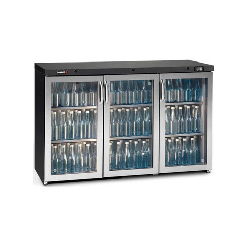 Arrière-bar 3 portes battantes vitrées finition inox