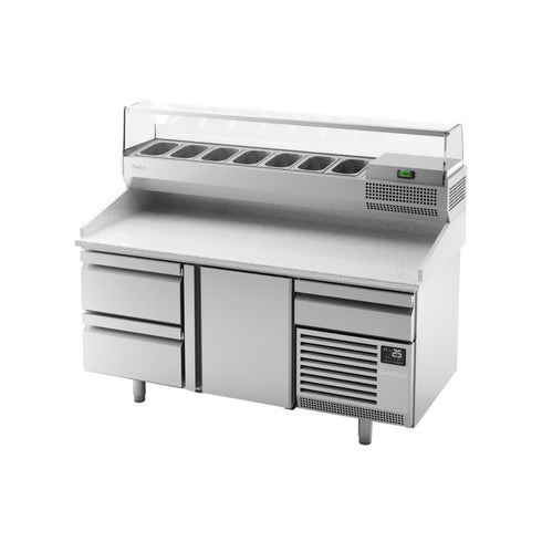 Table à pizza réfrigérée positive +2/+6°C en granit 2 portes + kit 1738x800x830/980mm