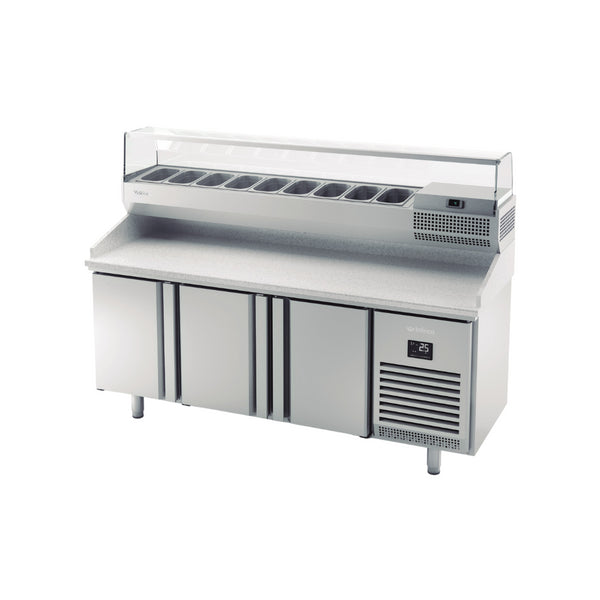 Table à pizza réfrigérée positive en granit 3 portes + kit 1980x700x830/1417mm