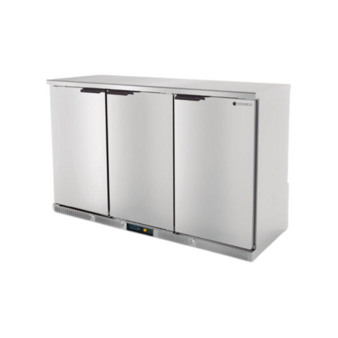 Arrière bar en inox 3 portes pleines battantes +2/+8°C - 1375x520x850mm