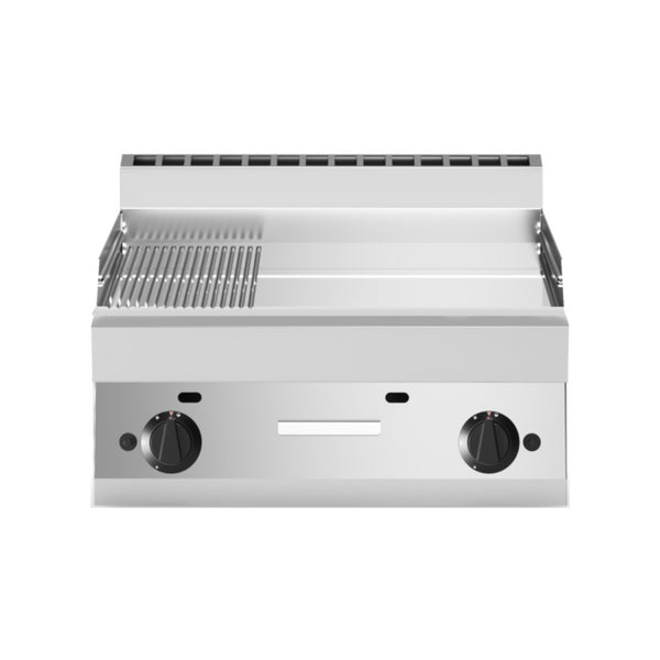 Plancha plaques à snacker lisse et nervurée chromée à gaz à poser 700x650x300mm 11