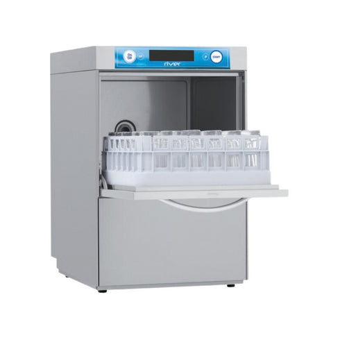 Lave verres RIVER - Panier 400x400mm - Passage : 320mm - Pompe de vidange de série - adoucisseur en continu